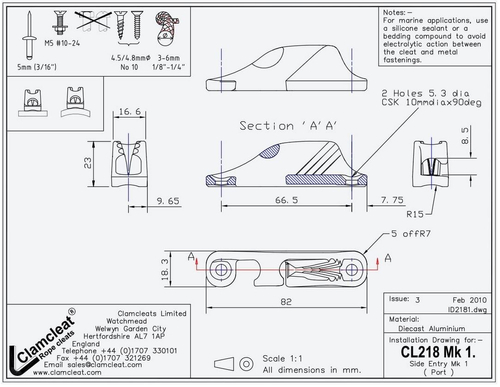 KNAGA ROWKOWA CL218-MK1 3-6mm CLAMCLEAT 