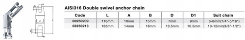 KRĘTLIK KOTWICY NIERDZEWNY ŁAMANY PODWÓJNY NA LINĘ ŁANCUCH MAX 8mm 03250209