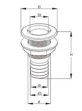 PRZEJŚCIE BURTOWE 5/8'' ODPŁYW  Z KRÓĆCEM na WĄŻ 16mm SFDS1-0625-01