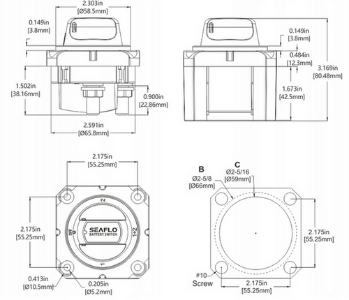 WŁĄCZNIK AKUMULATORÓW HEBEL SFCBS-300-402 SEAFLO