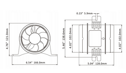 WENTYLATOR LINIOWY KOMORY SILNIKA ŚR. 102 MM 400 m3/h