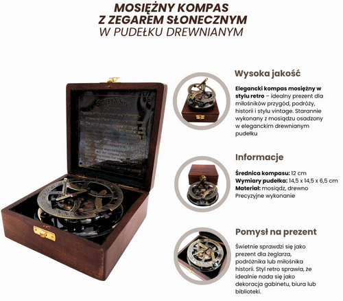 KOMPAS MOSIĘŻNY Z ZEGAREM SŁONECZNYM NC103185